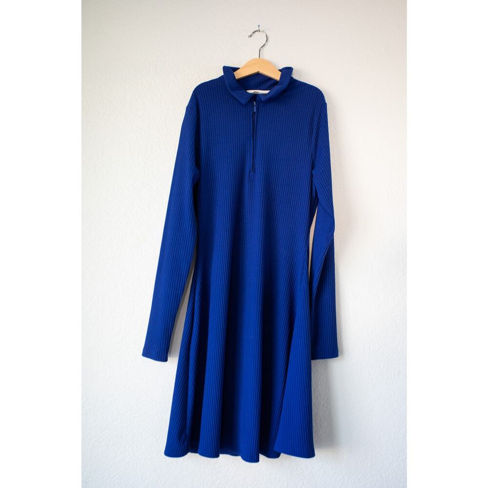 Cobalt Blue Long Sleeve 1/4 zip collar dress